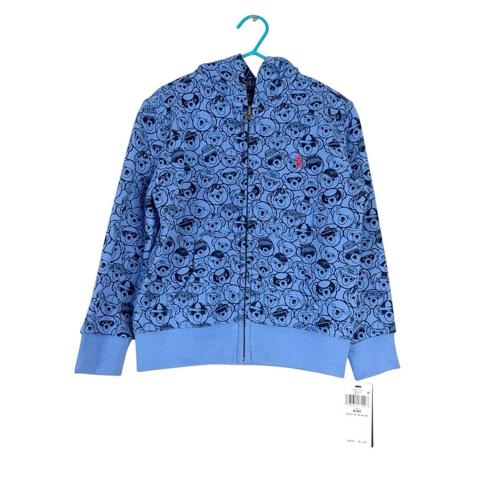 NWT Polo Ralph Lauren Bear Logo Blue Full Zip Hoodie Sweater Boys Size 4/4T